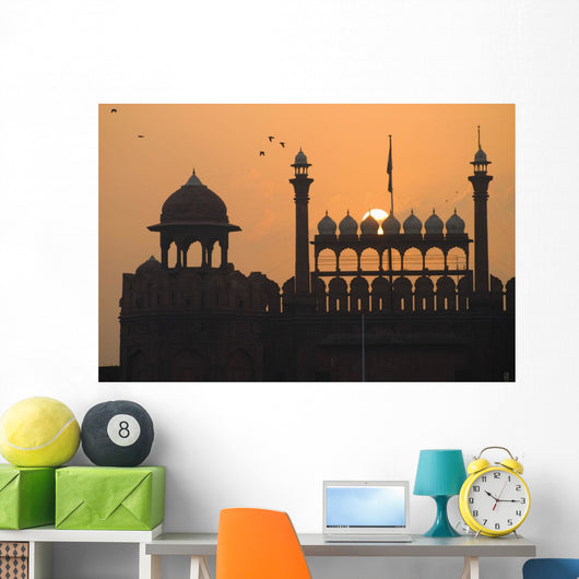 Silhouette Of The Lahori Gate Of The Red Fort With Sun Rising Behind Wall Mural