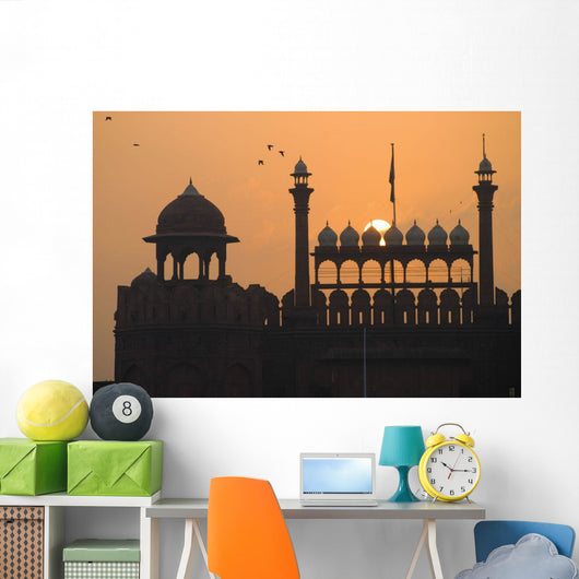 Silhouette Of The Lahori Gate Of The Red Fort With Sun Rising Behind Wall Mural