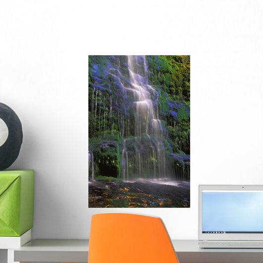 Time Delay Of Waterfall On Green Cliff Wall Mural