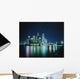 Business District Skyline At Night, With Reflections In Water Wall Mural