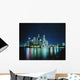 Business District Skyline At Night, With Reflections In Water Wall Mural