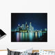 Business District Skyline At Night, With Reflections In Water Wall Mural