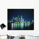 Business District Skyline At Night, With Reflections In Water Wall Mural