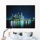 Business District Skyline At Night, With Reflections In Water Wall Mural