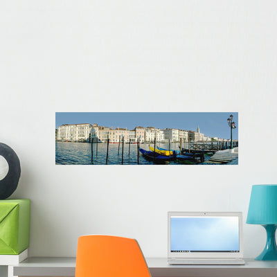 Panoramic Colourful Venetian Waterfront Wall Mural shown on a wall