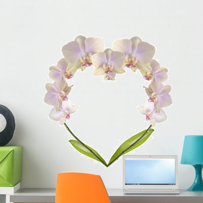 White Heard Shaped Orchid Wall Decal shown on a wall