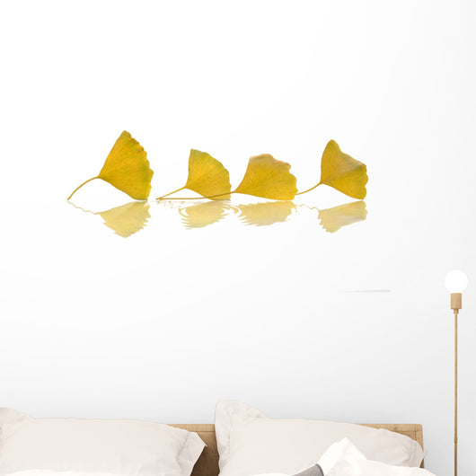 Four Yellow Ginkgo Biloba Leaves Wall Decal
