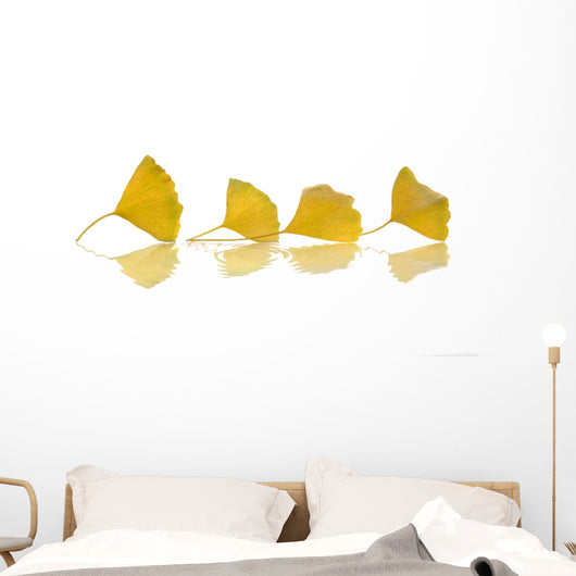 Four Yellow Ginkgo Biloba Leaves Wall Decal