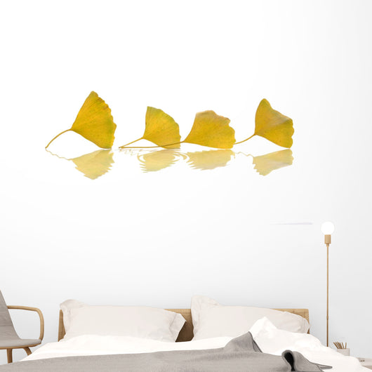 Four Yellow Ginkgo Biloba Leaves Wall Decal