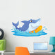 Surfing Shark Cartoon Wall Decal