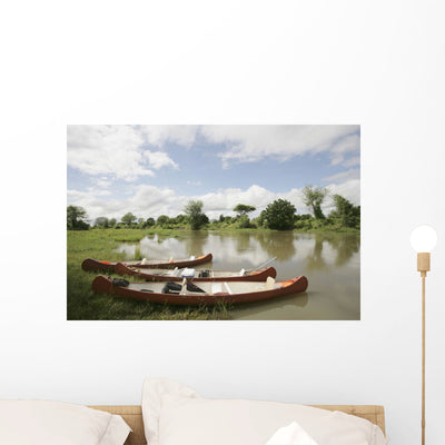 Canoes Lower Zambezi Wall Mural shown on a wall