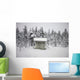 Snow Covered Cabin By Forest Wall Mural