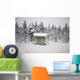 Snow Covered Cabin By Forest Wall Mural
