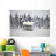 Snow Covered Cabin By Forest Wall Mural
