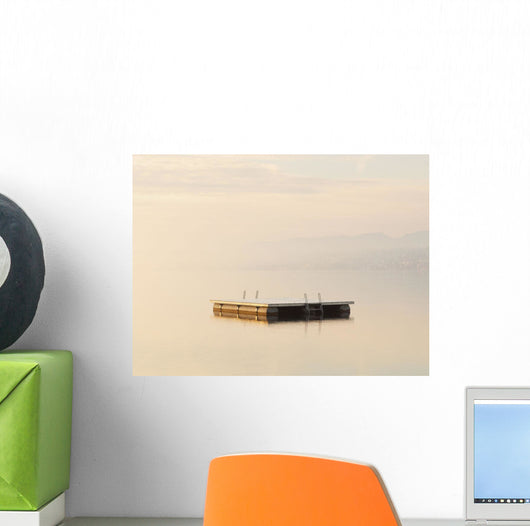 Snow Dusted Pontoon In Lake Zurich At Dawn Wall Mural