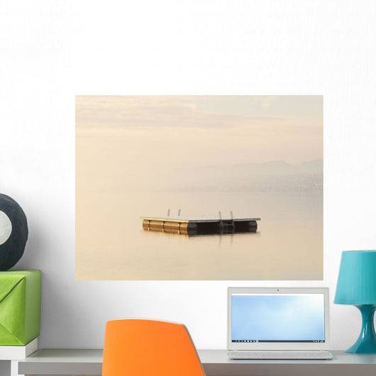 Snow Dusted Pontoon In Lake Zurich At Dawn Wall Mural