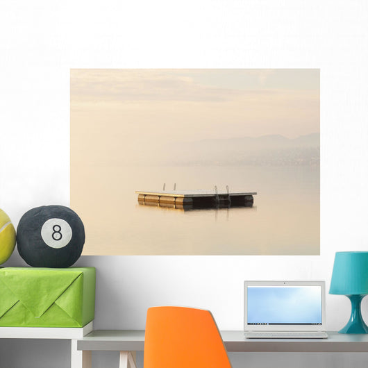 Snow Dusted Pontoon In Lake Zurich At Dawn Wall Mural