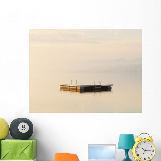Snow Dusted Pontoon In Lake Zurich At Dawn Wall Mural