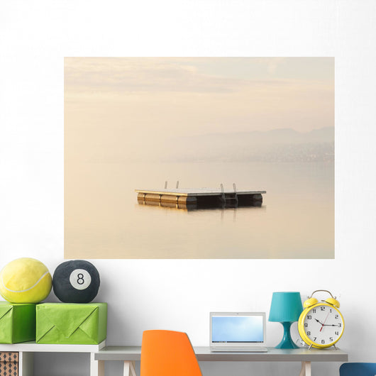 Snow Dusted Pontoon In Lake Zurich At Dawn Wall Mural