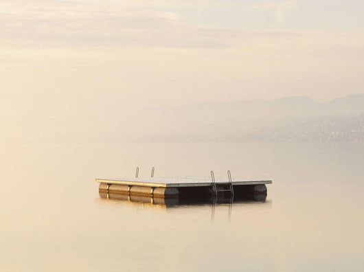 Snow Dusted Pontoon In Lake Zurich At Dawn Wall Mural