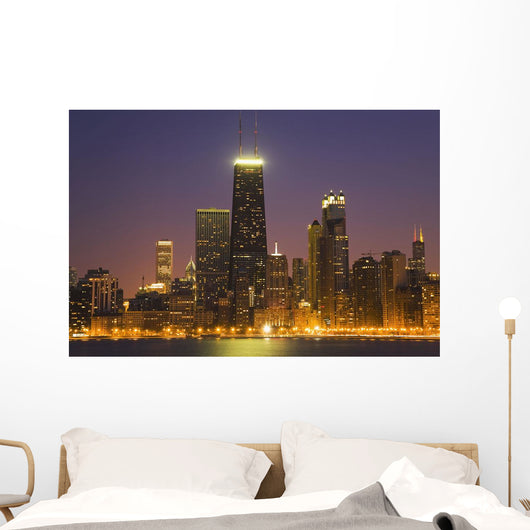 Chicago Skyscrapers With John Hancock Center At Night Wall Mural