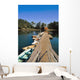 Old Wooden Pier And Boats In Harbor Wall Mural