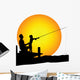 man and child shilouette fishing Wall Decal
