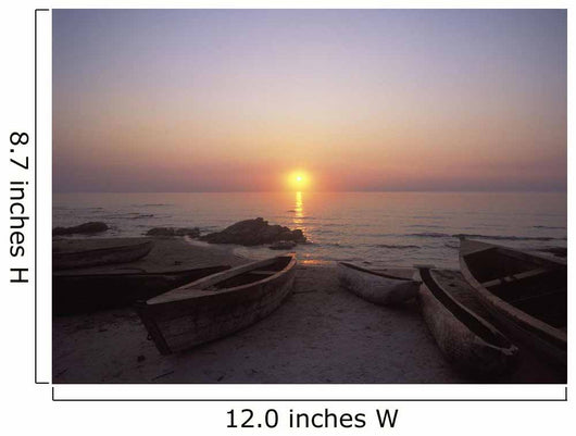 Canoes And Fishing Boats On Beach By Lake Malawi, Sunset Wall Mural
