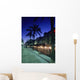 Palm Tree Lined Promenade With People Eating In Restaurants At Dusk Wall Mural