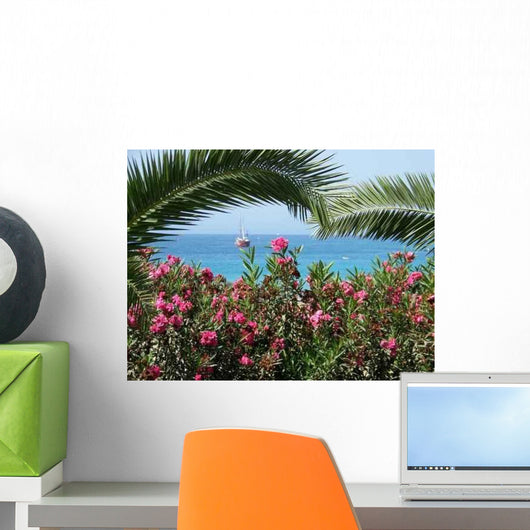 Boat behind Flowers Wall Decal
