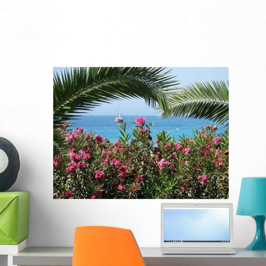 Boat behind Flowers Wall Decal