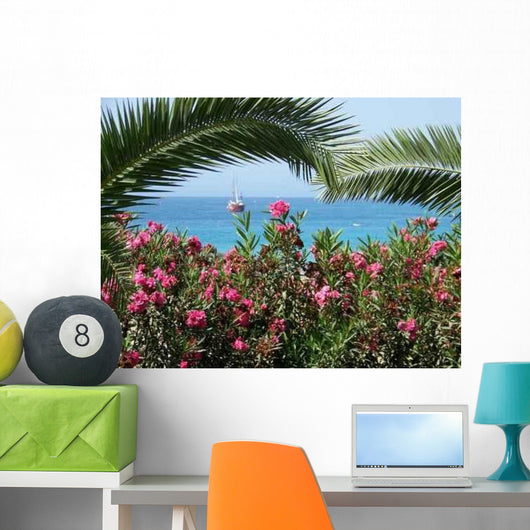 Boat behind Flowers Wall Decal