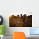 A Man Riding His Bike Through Tall Grass At Sunset Wall Mural