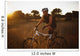 A Man Riding His Bike Through Tall Grass At Sunset Wall Mural