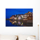 UK, Yorkshire, Houses reflecting in water at dusk Wall Mural