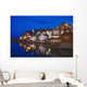 UK, Yorkshire, Houses reflecting in water at dusk Wall Mural