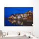 UK, Yorkshire, Houses reflecting in water at dusk Wall Mural