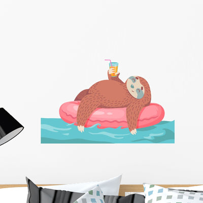 Chillin Tubin Slothin Sloth Wall Decal shown on a wall