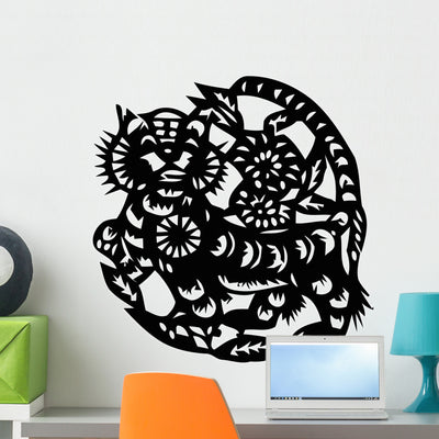 Chinese Zodiac Tiger Wall Decal shown on a wall