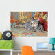 gray pixie bob lying on a couch in bright colors Wall Mural