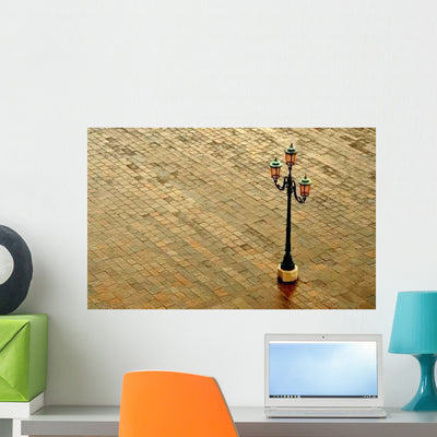 Venice Pavement Lamp Post Wall Decal shown on a wall