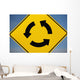 A Yellow Sign Showing Three Arrows Going In A Circle Wall Mural