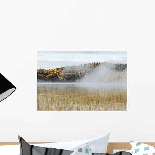 Mist Over A Lake In Autumn Wall Mural