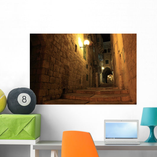 An alley in the old city of Jerusalem at night, Israel. Wall Mural