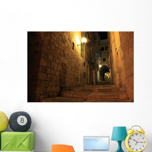 An alley in the old city of Jerusalem at night, Israel. Wall Mural
