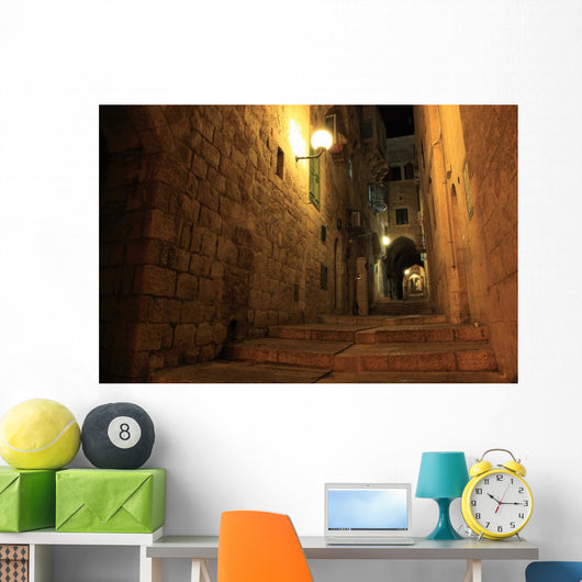 An alley in the old city of Jerusalem at night, Israel. Wall Mural