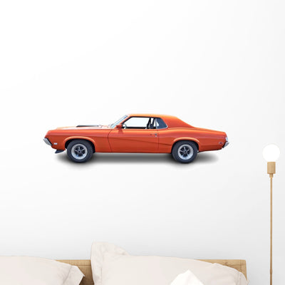 Orange Muscle Car Profile Wall Decal shown on a wall