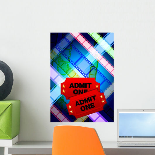 Movie Tickets With Multi Color Film Reel Wall Mural