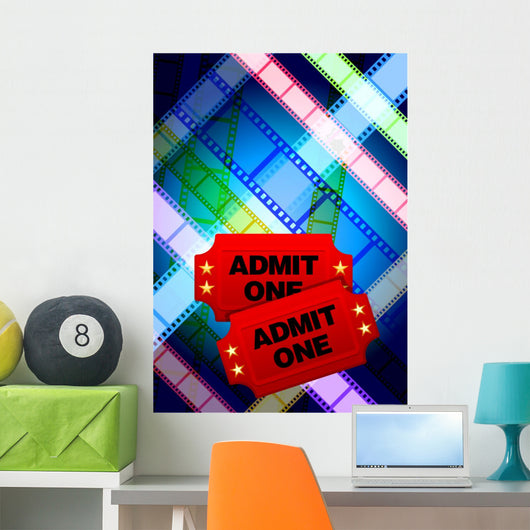 Movie Tickets With Multi Color Film Reel Wall Mural