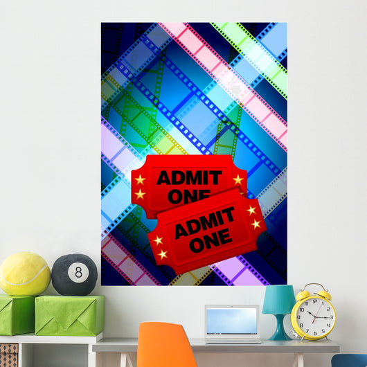 Movie Tickets With Multi Color Film Reel Wall Mural